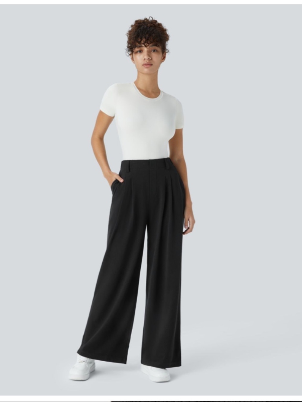 Halara Flex™ High Waisted Pocket Wide Leg Waffle Work Travel Pants Black Size XL